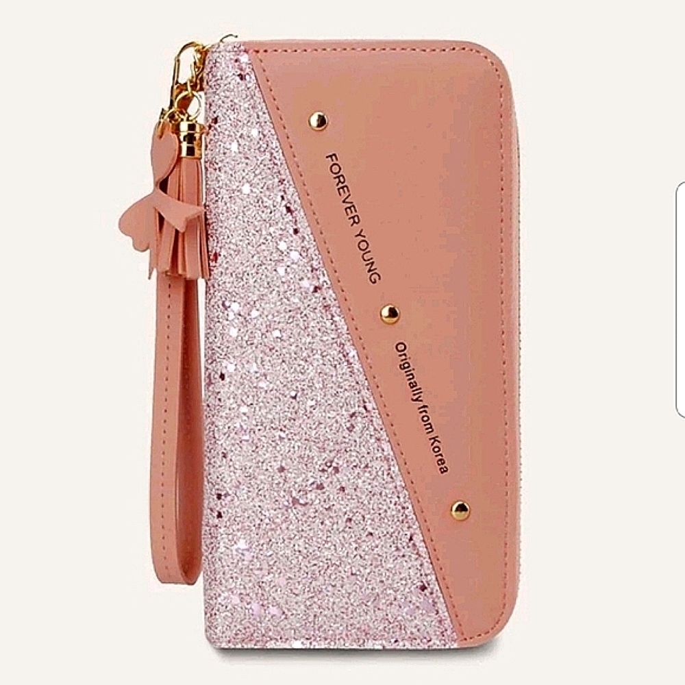 💖Tassel Charm Contrast Glitter Wallet
